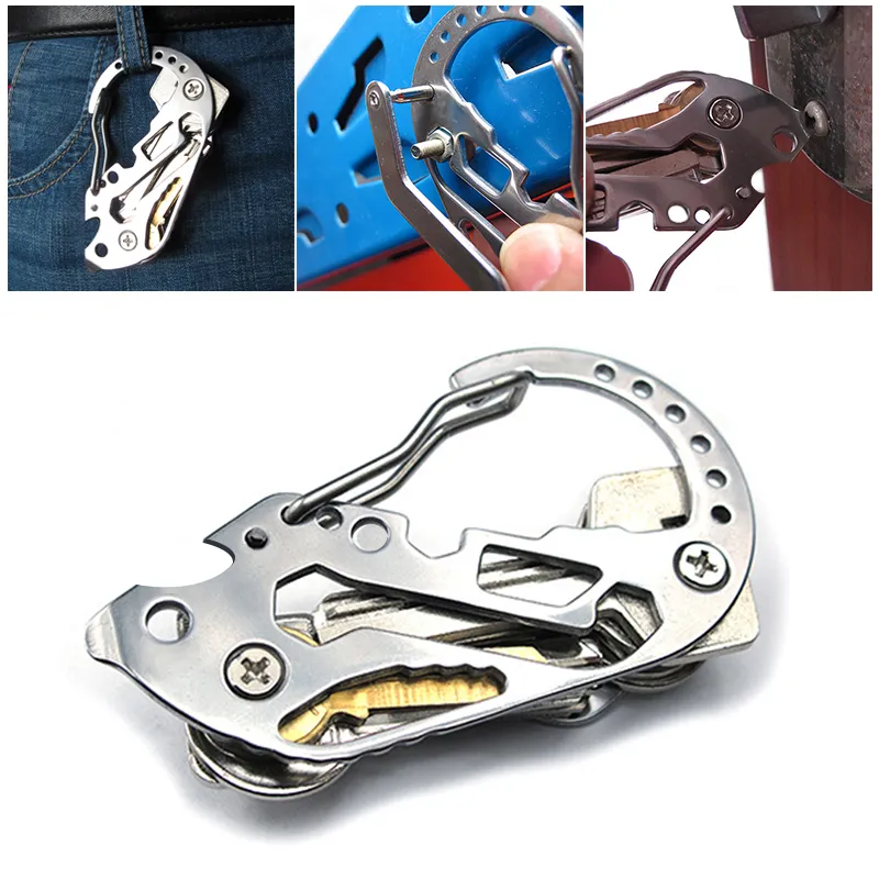 Stainless Steel Carabiner Outdoor Camping Mountaineering Multifunction Tool Key Clip Keychain Quick Draw Lock Screwdriver Wrench