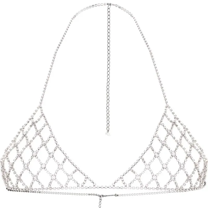 Shiny Rhinestone Sling Bikini With Crystal Body Crystal Chain Perfect For Carnivals