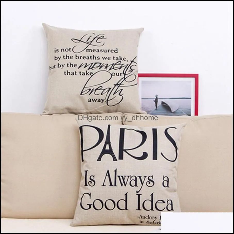 english letter home linen sofa pillowcase single-sided printing 45x45cm customizable sofa bedroom decorative pillow case dh0570 t03