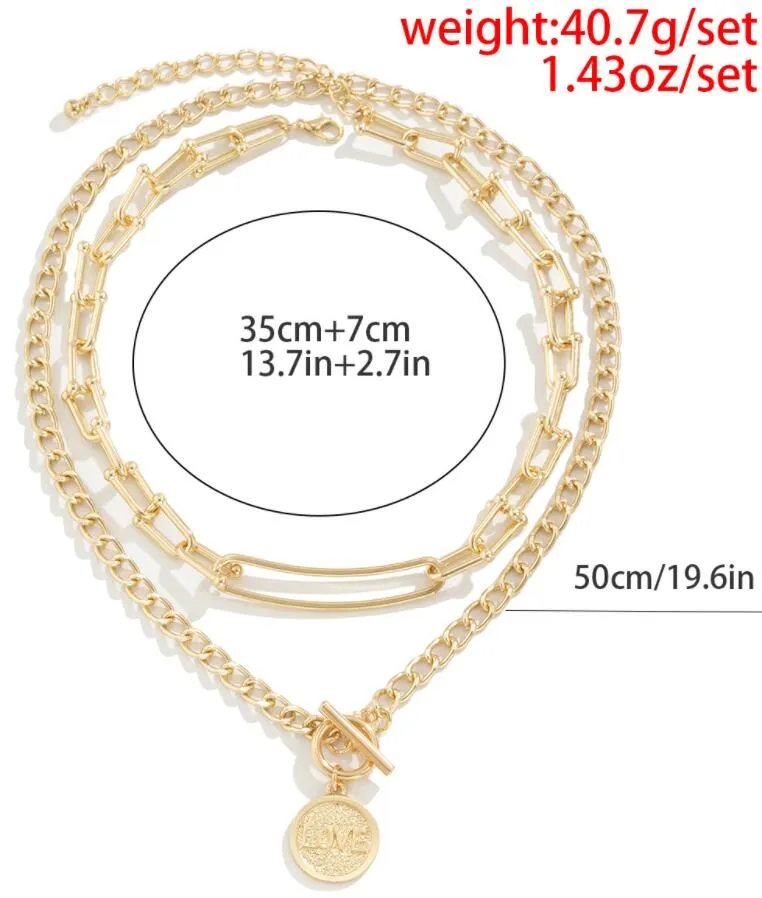 Europa Hip Hop Street Cool Girl LOVE Anhänger Solitaire Halskette Doppelschichtige U-förmige Goldfarbene Gliederketten mit einer Länge von mehr als 50 cm Legierungsketten für den Hals5641044