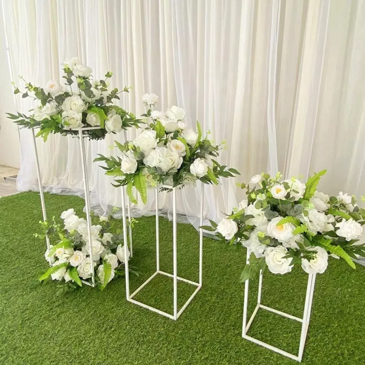 Decoração White Gold Bliver Flor Flower Vases Vasos de coluna Stand Metal Road Lead Tabel de casamento Peceita central do rack de flores Decoração de festa de festa359