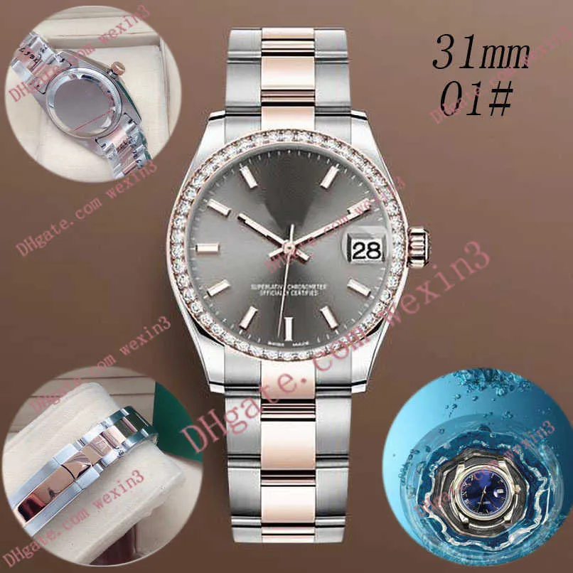 Womens Luxury Watch Automatische Machine Bewegingen Presidenten Bracelet 31 mm Diamond Classic Gray Dial Waterdichte Jubileumhorloges.