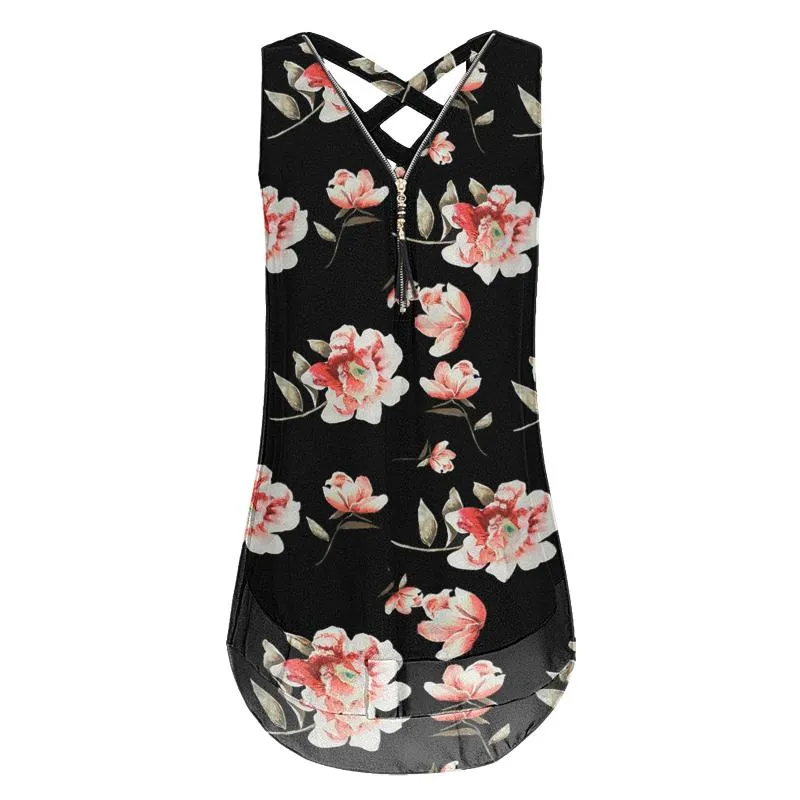 Damestanks Camis tanktop voor vrouwen mouwloze bloemen gedrukte kruis achterste zoom gelegd cami ritsje v nek losse backless vintage y2k topswo