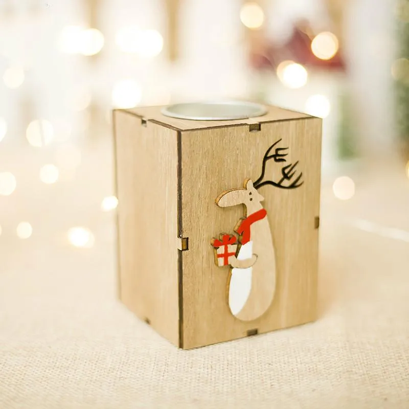 Creative Christmas Wood Christmas tree Gift box Letter Elk Candle Holder Candlestick Table Lamp For Tea Light Decoration 7X9cm C0819