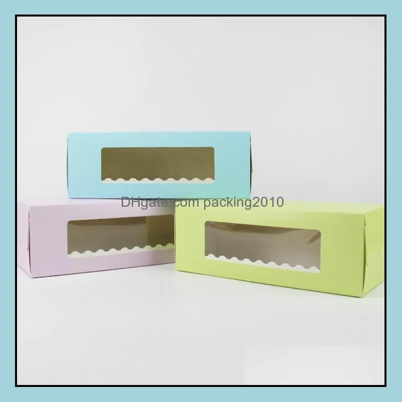 5 Colors Long Cardboard Bakery Box for Cake Roll Swiss Roll Boxes Cookie Cake Packaging SN1577