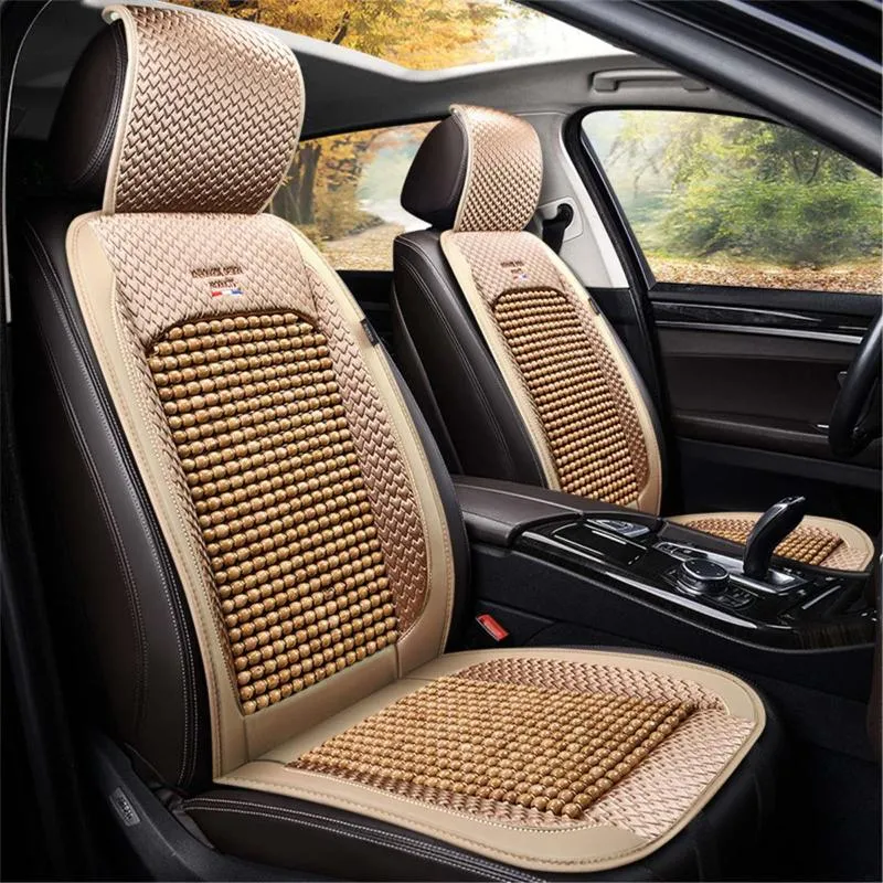 Car Seat Covers Universal Breathable Summer Cooling Beads Leather Bamboo Auto Front Cushion ProtectorCar
