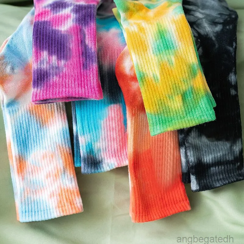 2022 Nieuwe tie-dye mode heren en dames middenbuis lange buis katoenen sokken hoge tube straatmodepaar sockb