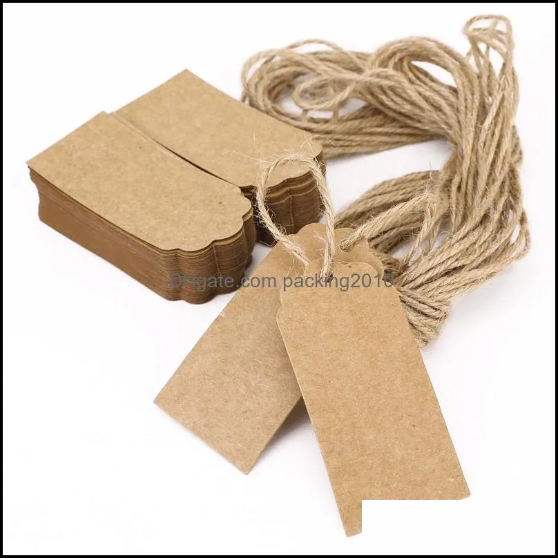 100X Brown Kraft Paper Tags Lace Scallop Head Label Luggage Wedding Note +String DIY Blank price Hang tag Kraft Gift Hang tag