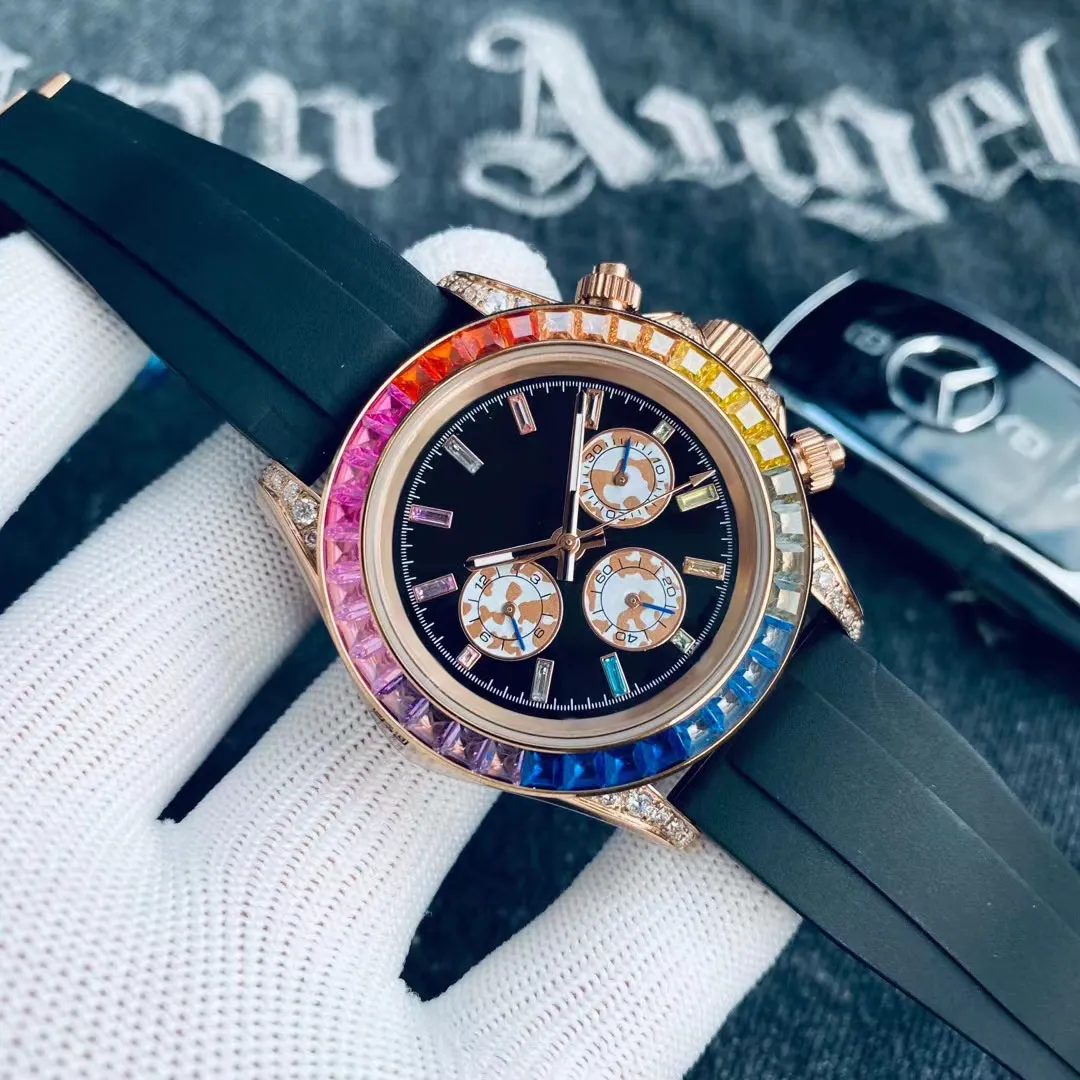 2023 Orologio da uomo Movimento meccanico automatico Orologi 40mm Gomma/acciaio Arcobaleno Diamanti Lunetta zaffiro Orologi da polso impermeabili Montre de luxe