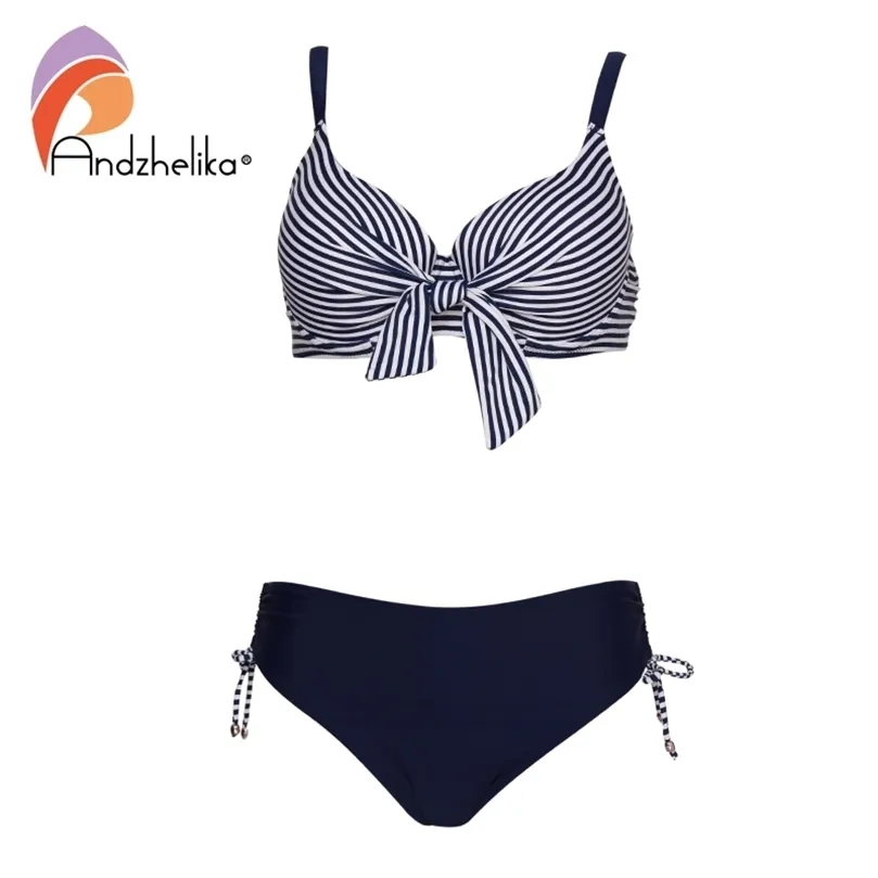 Andzhelika Push Up Mid Waist Bikini Sets Sexy Polka Dot Swimsuit Two Pieces Plus Size Swimwear Women Beach Bathing Suits 220408