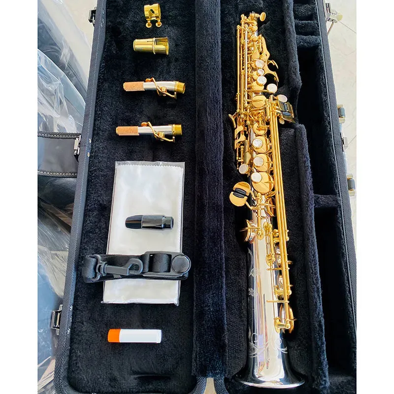 Originale WO37 struttura uno-a-uno modello Bb sassofono acuto professionale strumento SAX B-tune in rame bianco placcato oro