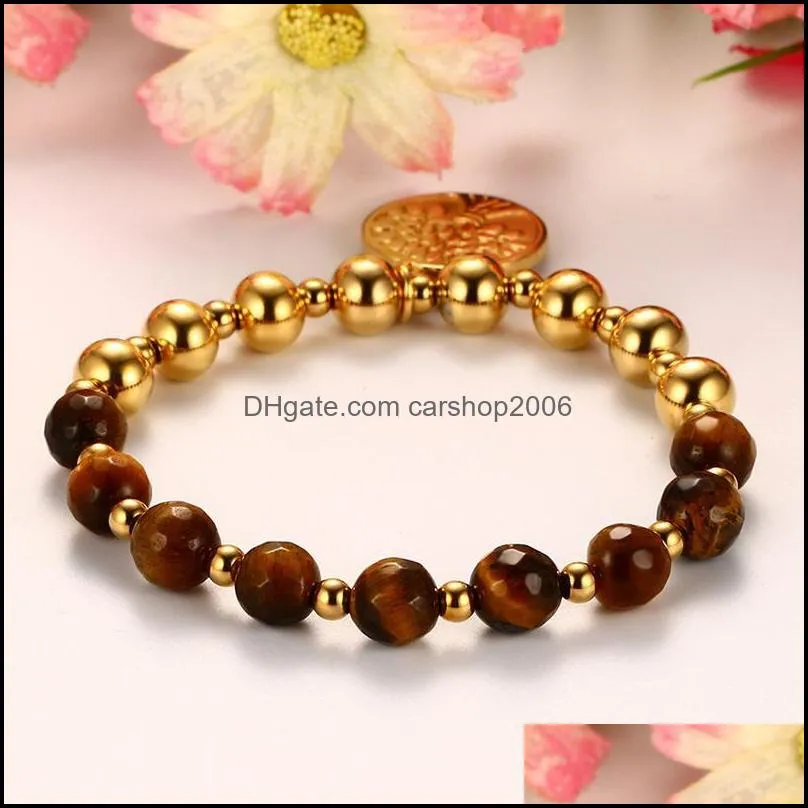 2020 New Fashion Gold-color Tree of Life Bracelet For Women Ethnic Brown Beads Women`s Bracelets & Bangles Adjustable