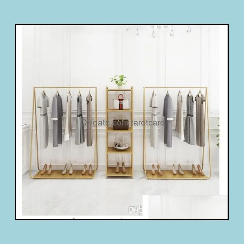 Golden custom color clothing racks Bedroom Furniture Landing coat hanger in cloth stores Iron Hat Frame rack multi-functional shoe