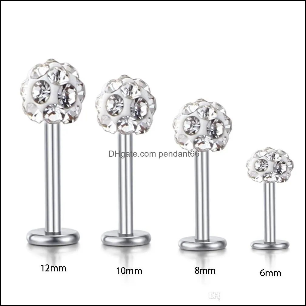 wholesale body jewelry labret rings stainless steel shaballa crystal disco ball lip piercing jewelry 16g lip ring 30pcs