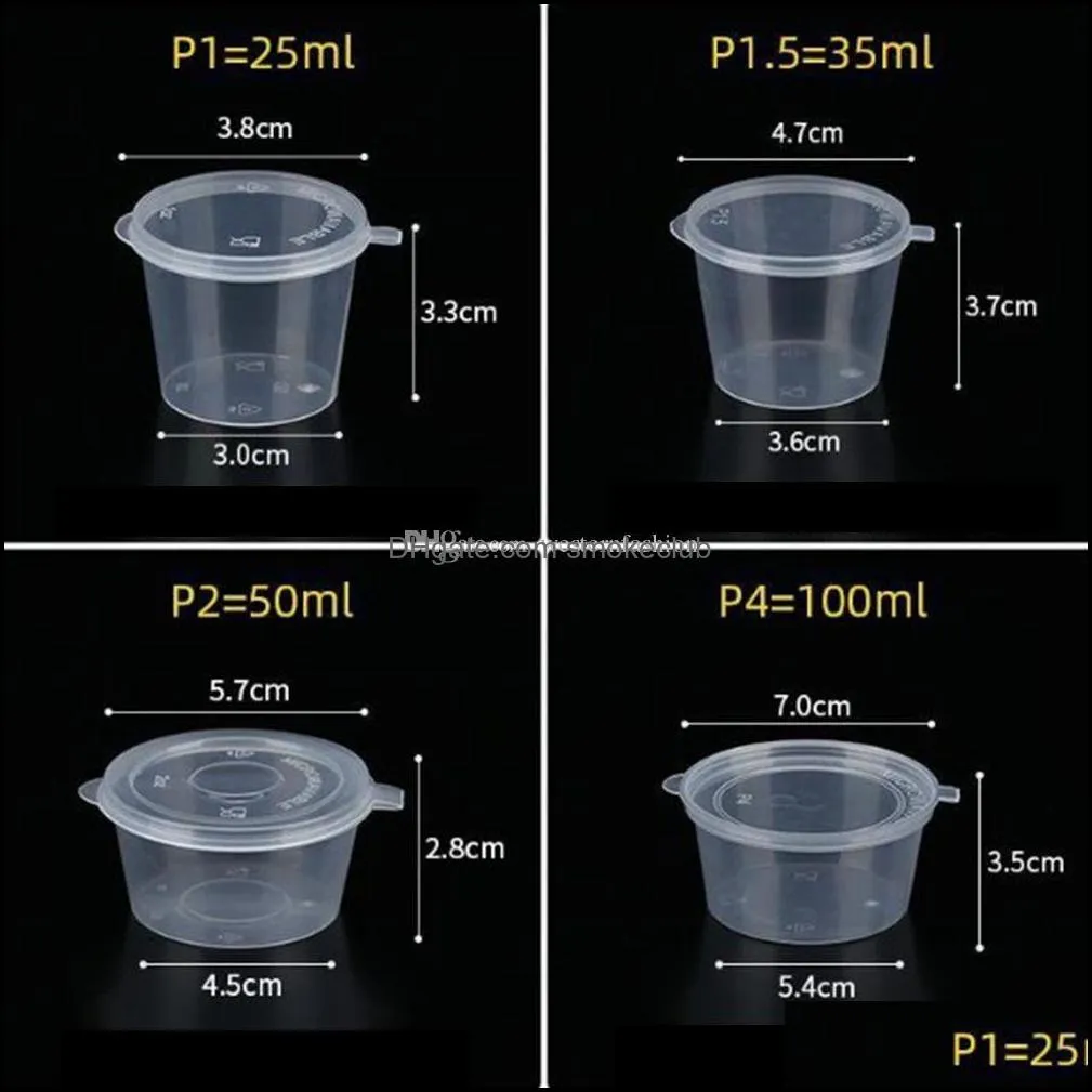 2000pcs Food Dispensers P1 1oz Leak Proof Plastic Condiment Souffle Containers With Lids 25ml Portion Cup for Sauces Samples Slime Jello Shot Storage Boxes