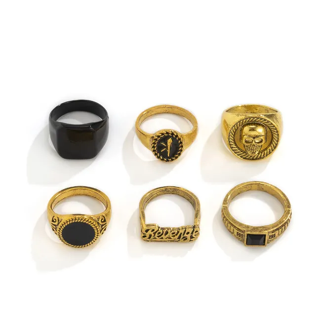 anelli a fascia Set di anelli retrò in lega di moda con personalità semplice in cristallo geometrico, set di 6 anelli da uomo