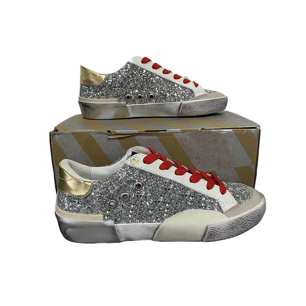 Bulk Grey Glitter Shoes, Mixed Leather Sneakers With
