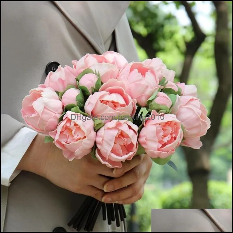 High Grade Artificial Silk Flower Pu European Style Simulation Peony Flowers Bouquet Colorful Classic Home Decor 27 9sb Ww