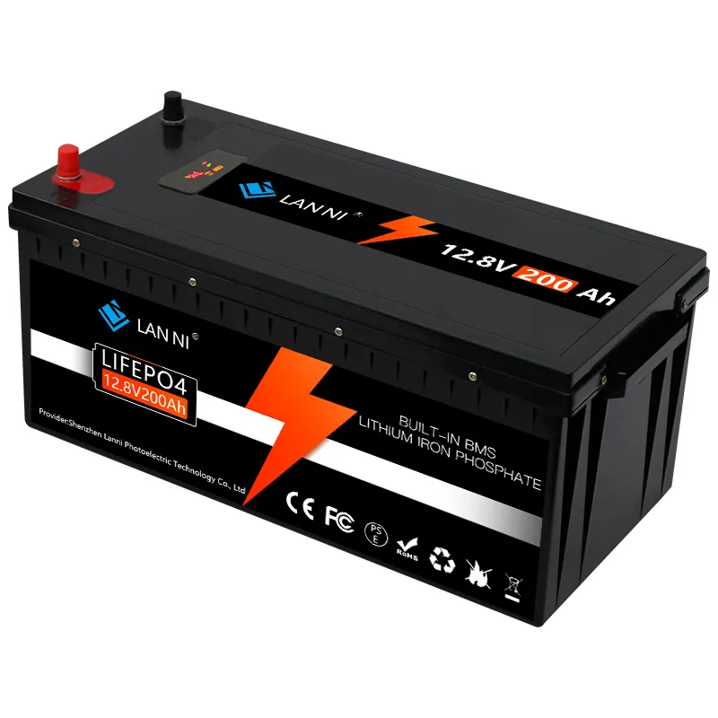 LiFePO4 battery 12V200AH large rubber shell, built-in BMS display, used for golf cart, forklift, inverter, Campervan