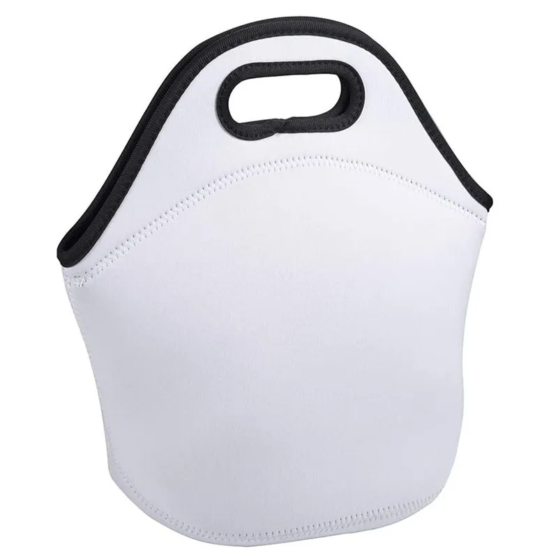 Bolsa de mano de neopreno reutilizable en blanco para sublimación, bolsas de almuerzo suaves aisladas con diseño de cremallera para el trabajo y la escuela