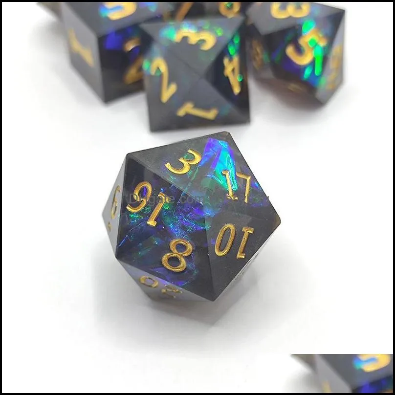 other fantasy mirror resin d4 d6 d8 d10 d12 d20 dice black polyhedral rpg dnd coc set with sharp edge board table games gift