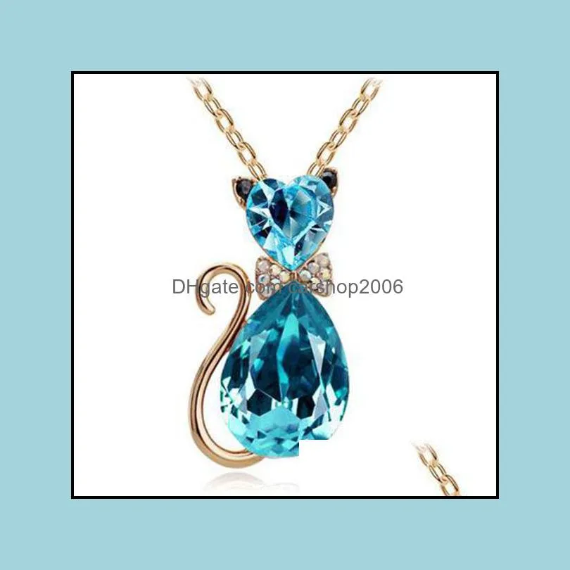 pretty crystal cat necklace women clavicle chain necklace cute cat pendant chain austrian crystal necklace carshop2006