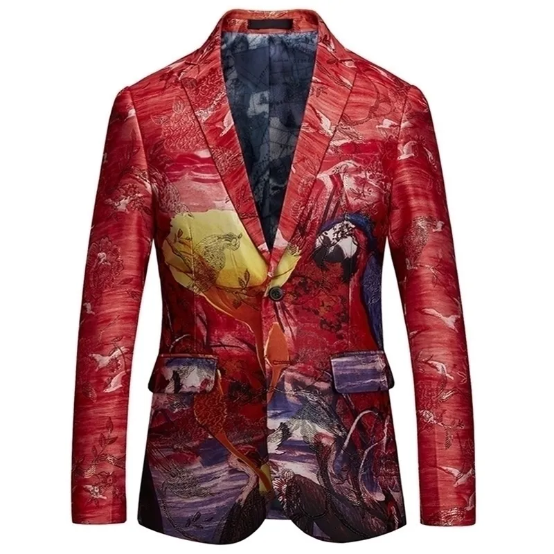 PYJTRL Luxurious Men Retro Vintage Slim Fit Blazer Suit Jacket Artist High Quality Jacquard Coat 201104