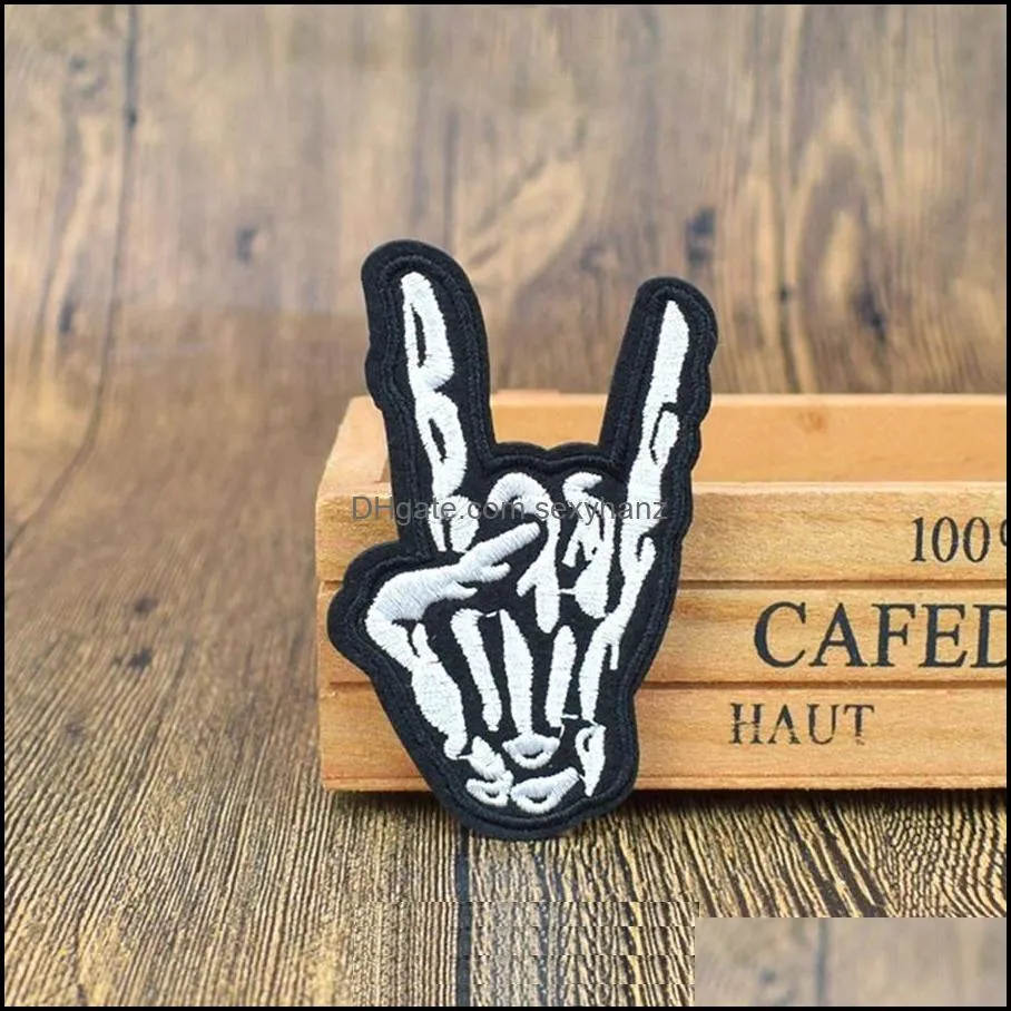 10 pcs cool embroidered rock and roll badge for punk clothing ironing applique men jacket stripe sewing embroideredes for