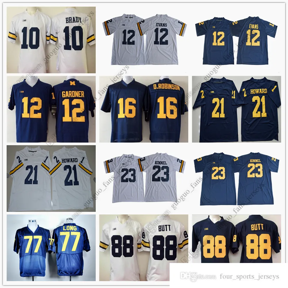 NCAA Michigan Wolverines Football Jersey Tom Brady Chris Evans Denard Robinson Desmond Howard Tyree Kinnel Jacke Long 88 Jake Butt High Quality Jersey