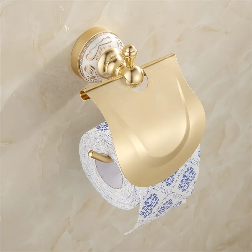 Bathroom Toilet Paper Holder With Cover Antique Brass Roll Tissue Rack Carved Pattern Base Paper Shelf Wall Mounted T200425
