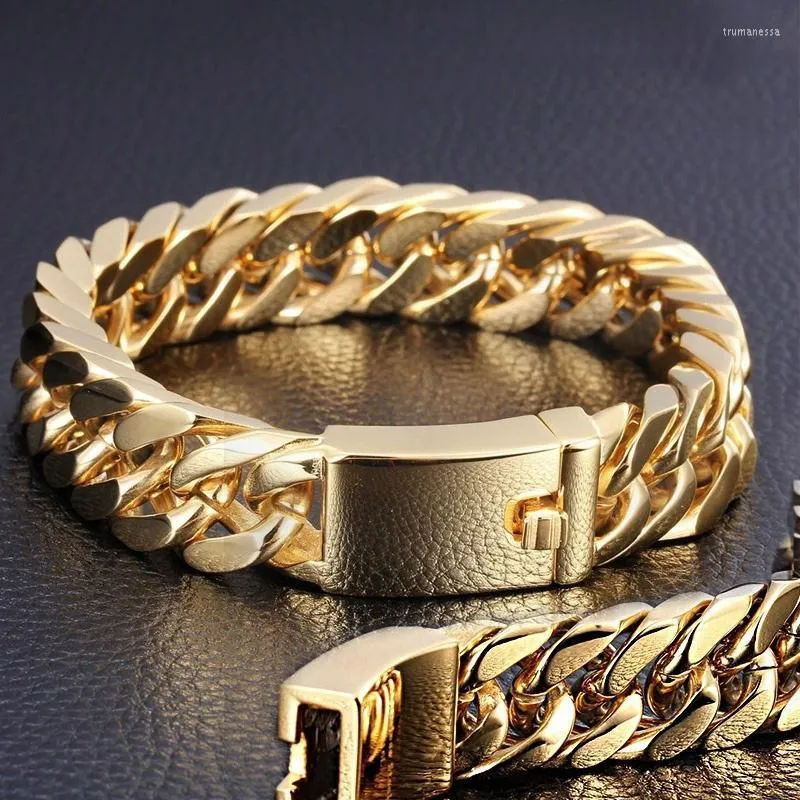 ربط سلسلة Chrams الذهب الفولاذ المقاوم للصدأ الكوبي سوار ريترو الرجال هوك مجوهرات الذكور الهيب هوب مجوهرات هدايا أساور للنساء Trum22