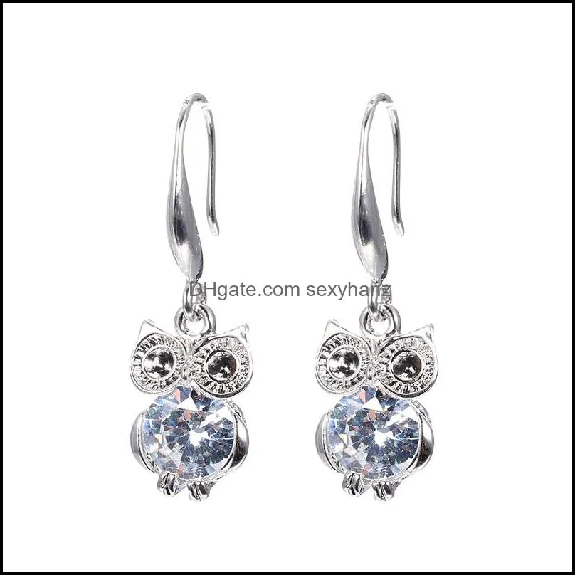 fashion owl flower slippers pendant chain necklece earring set for girl gold silver zircon dangle earring necklece wedding jewelry-y
