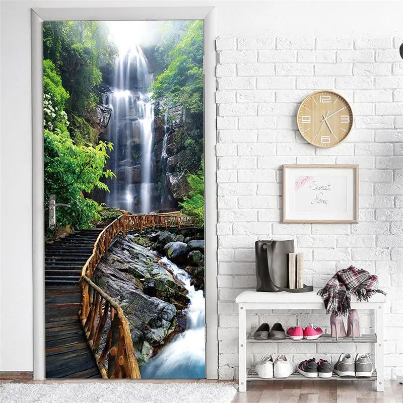 Tapeten Wasserfall Tür Aufkleber PVC Selbstklebende Wasserdichte 3D Natur  Landschaft Tapete Für Wohnzimmer Schlafzimmer Wandaufkleber