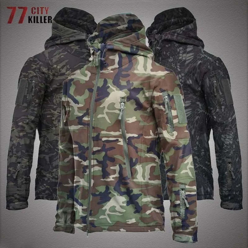 Camo Tactical Jackets Men Shark Skin Soft Shell Windproof Waterproof Hooded Bomber Coats Men Military SWAT Combat US Army Jacket 220816