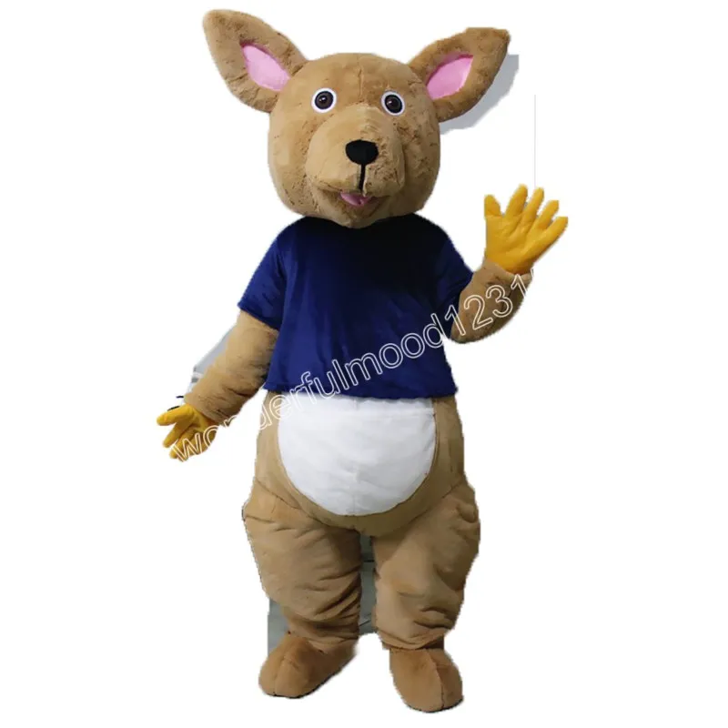 niebieska koszulka Kangaroo Mascot Costume Wysokiej jakości kreskówka strój postaci garnitur Halloween na zewnątrz impreza dla dorosłych unisex sukienka