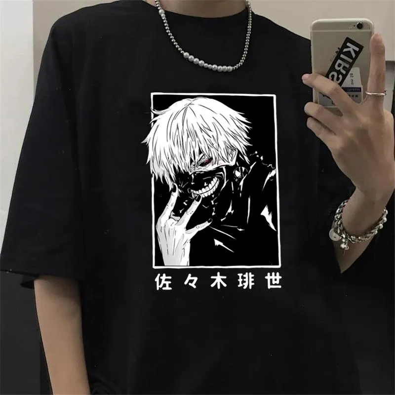 日本のアニメ・カネキ・ケン・トーキ・グールTシャツの男性クールな漫画グラフィック夏のTシャツカジュアル・グランジ・ストリートウェアトップティーオス