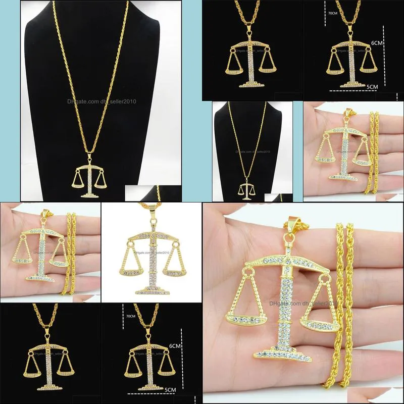 hip hop necklace gold color rhinestone balance pendant 316l stainless steel men women jewelry