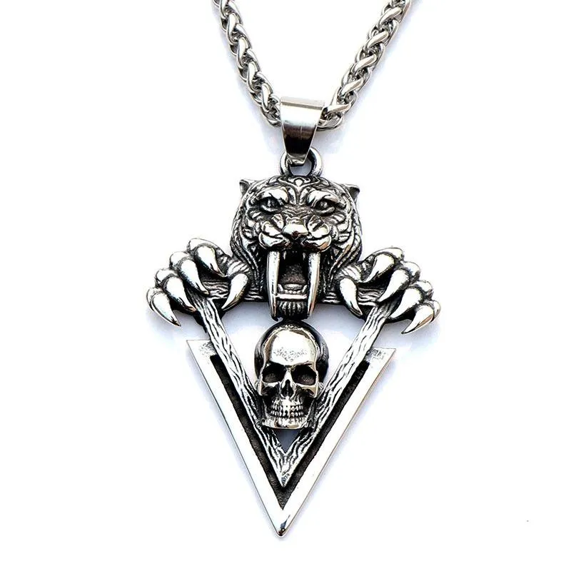 Pendant Necklaces Retro Gothic Saber-Toothed Tiger Skull Triangle Men Necklace Fine Chain Accessories Jewelry For Bff Party Gifts