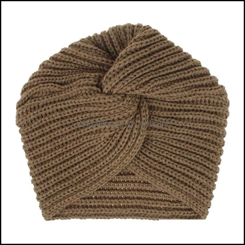 fashion winter women girl warm knitted beanie solid color turban hats headband cross head wrap caps