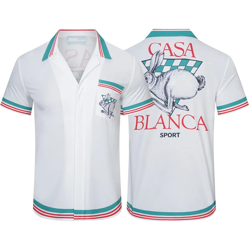 Casablanc-s 24ss Sport Knit Rabbit Silk Mens Designer Shirts Hawaiian Short Sleeved Men Slim Fit Dress Shirt Variety