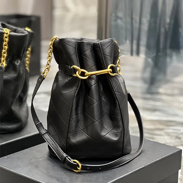 Luxury Quality New gold hook buckle bucket bags soft lambskin chain bag elastic band string shoulder bag women's fashion crossbody Sheepskin handbags