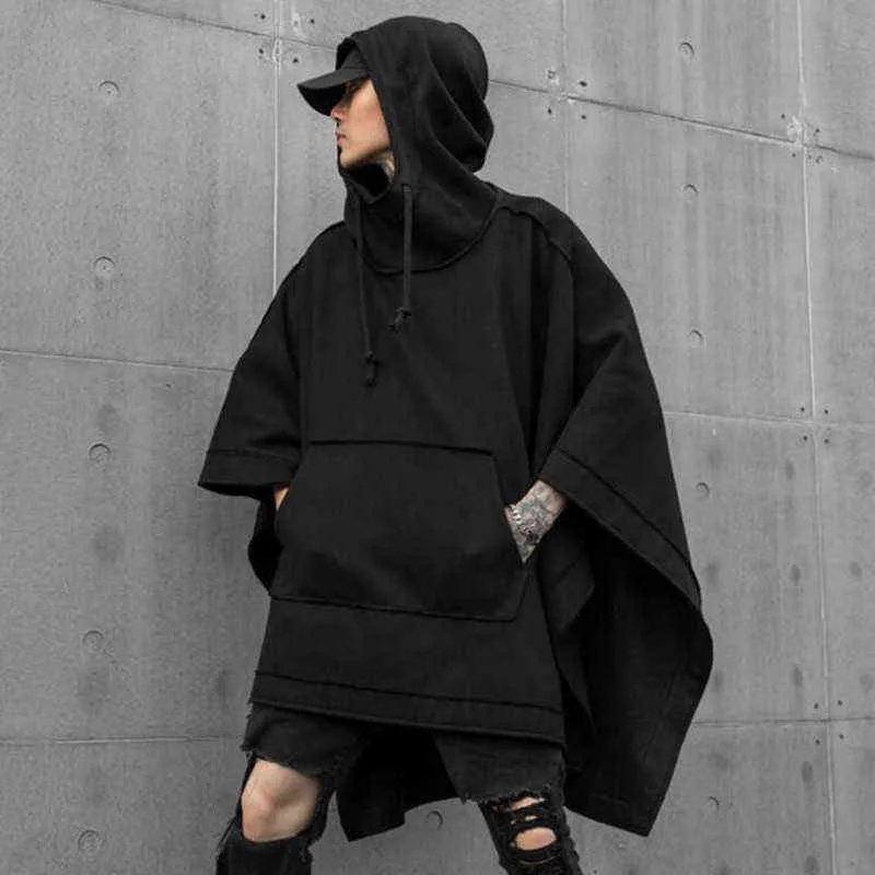 Autumn Winter Men överdimensionerade punk hiphop long hoodie svart cape man gothic vintage streetwear hoodies pullover l220704