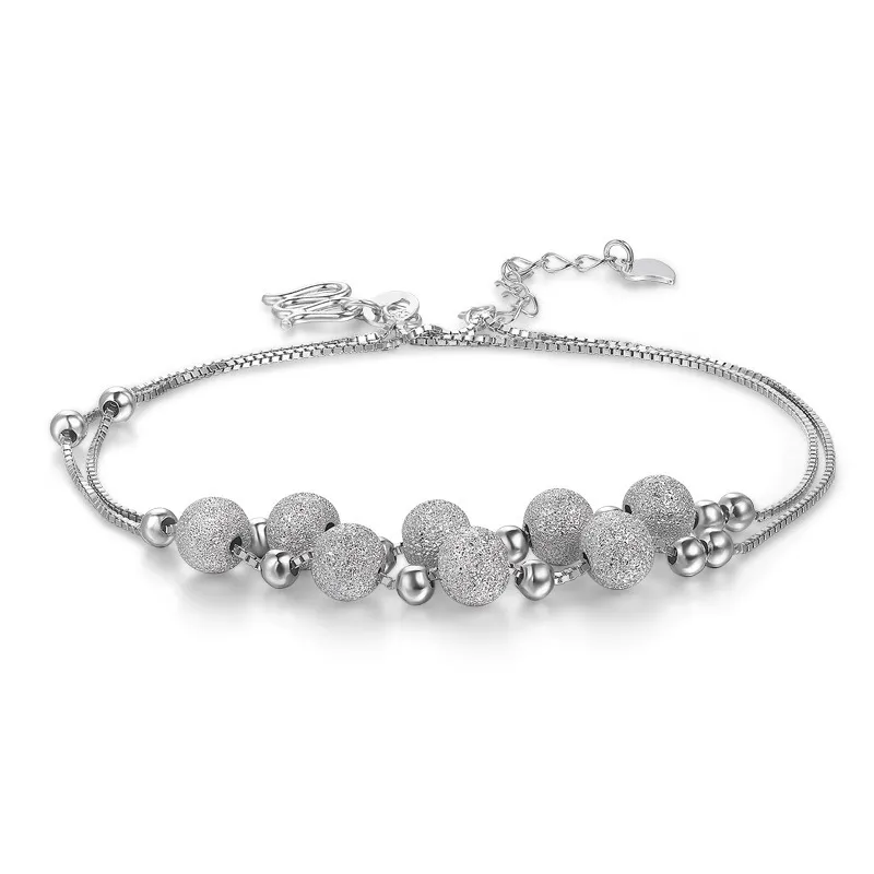 Ankettchen Schmuck Mode reine 925 Sterling Sier Fußkettchen gefrostete goldene Farbe weiße runde Perlen für Frauen Knöchelarmband Fußkette Drop Lieferung