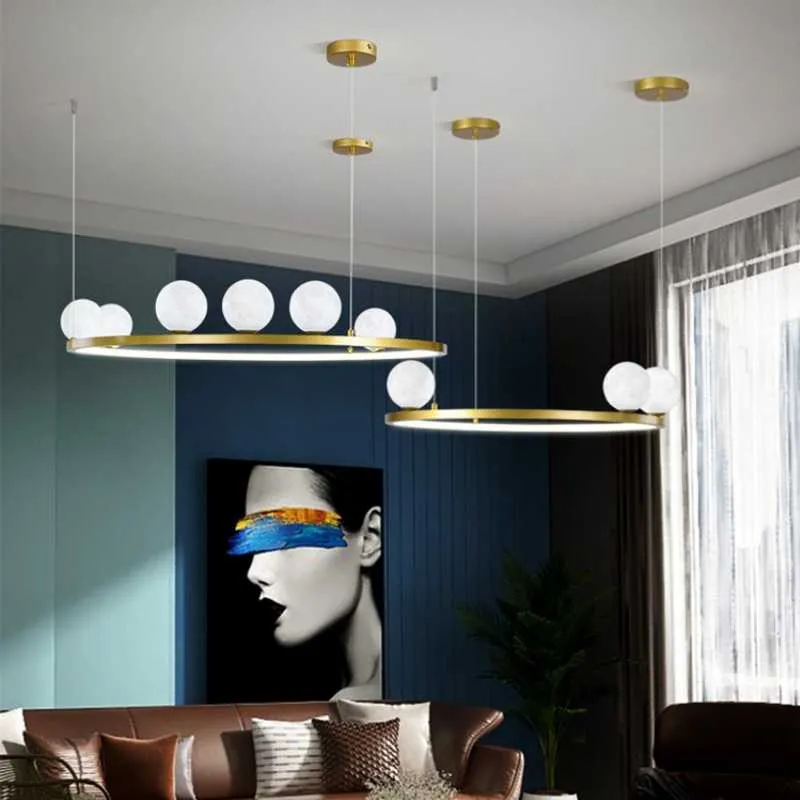 Lâmpadas pendentes iluminagem doméstica moderna nórdica impressão 3D Lua lustre de personalidade criativa sala de estar de estar para o quarto de candelabro