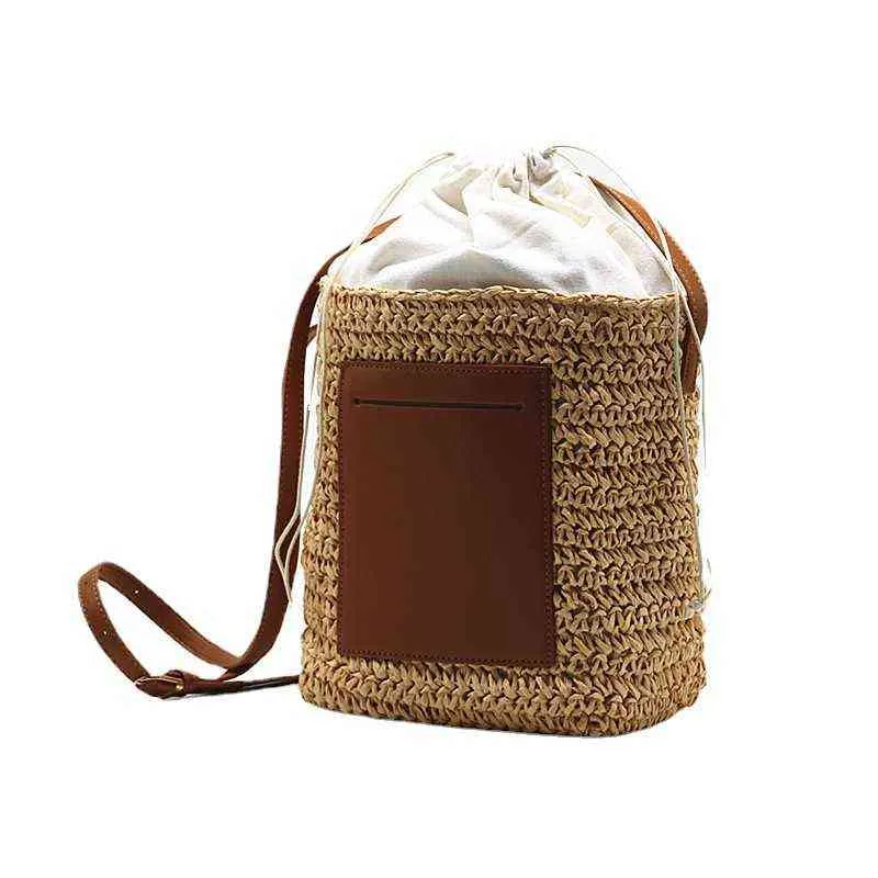 Borsa a secchiello in paglia casual Borsa a tracolla da donna intrecciata in carta Borsa a tracolla da spiaggia estiva fatta a mano Borsa a tracolla piccola da donna Bali 2022 G220429