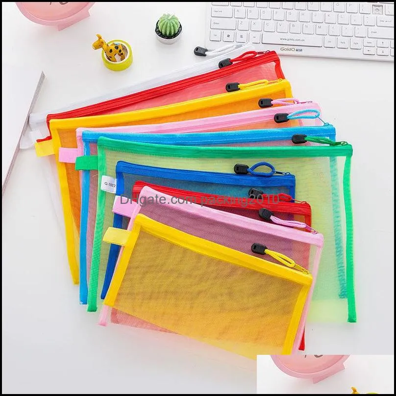 Candy Color File Storage Bags A4/A5/A6 Transparent Nylon Document Bag Zipper Portable Folder Pencil Bag Office School Stationery