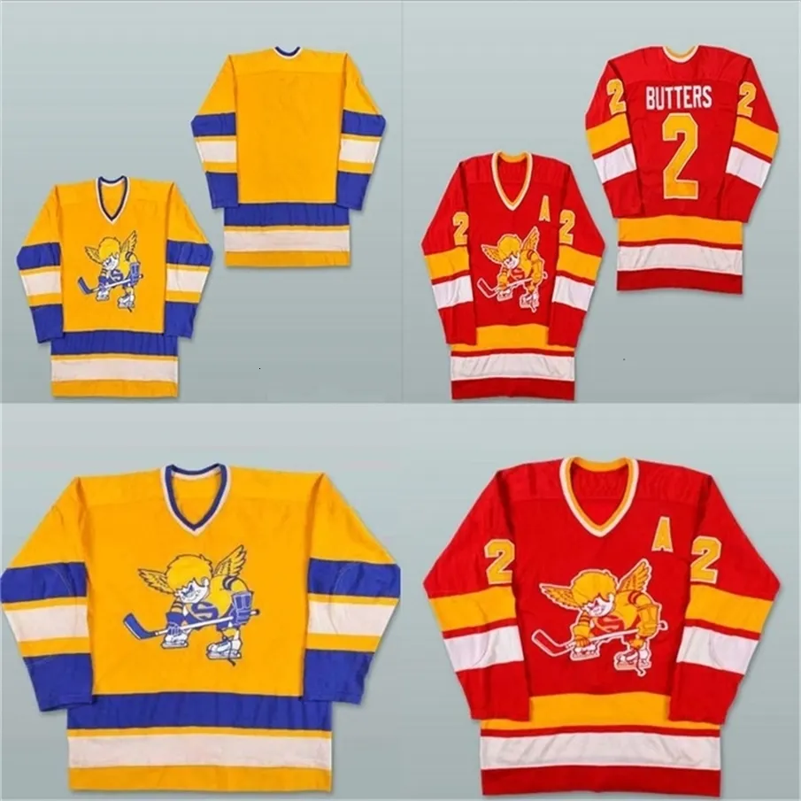 VIPCEOMITNESS MENS MUNHAS JUVENS 2 BILL BUTTERS Jersey Minnesota Fighting Saints 1972-73 Yellow 1976-77 Red Custom Hockey Jerseys