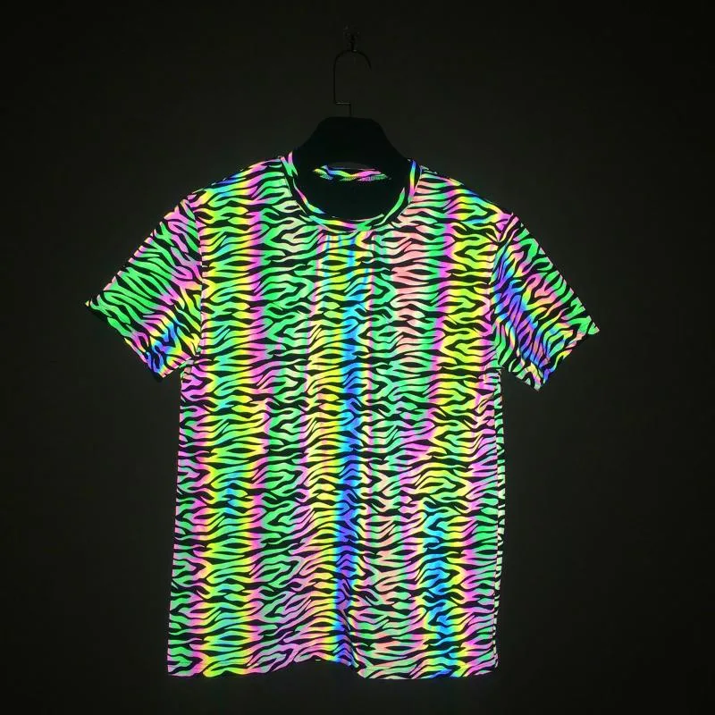 Męskie koszulki zebra wzór refleksyjny tshirt men harajuku hip hop męskie fluorescencyjne tshirty swobodne mody nocne ubranie sportowe męskie