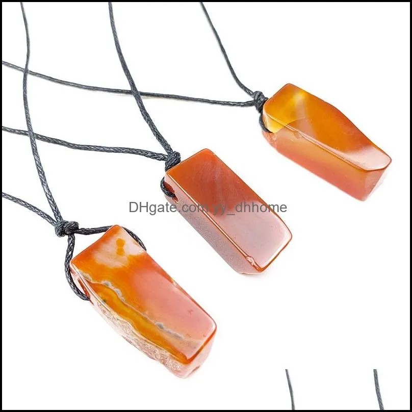 irregular natural stone red agate handmade rope chain pendant necklaces for women men decor jewelry fashion accessories