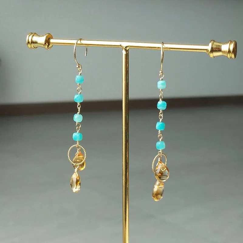 Dangle & Chandelier Lii Ji Natural Amazonite Citrine American 14K Gold Filled Earrings Real Gemstone Long Handmade JewelryDangle